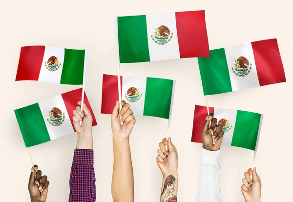 Руки Розмахуючи Прапори Мексики — стокове фото