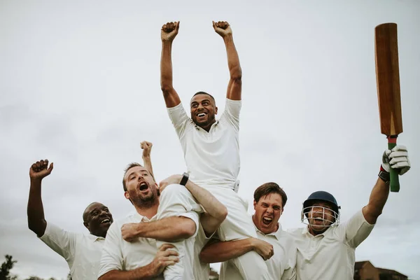 Cheerful Cricketers Celebrating Victory — Stock Photo, Image