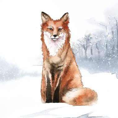 Çizilmiş fox kar suluboya tarzında 