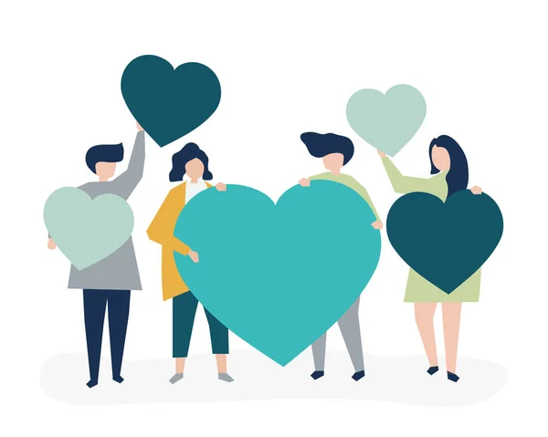 Personajes Personas Con Formas Corazón Ilustración — Vector de stock