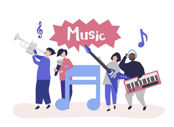 Una Banda Tocando Música Vivo — Vector de stock