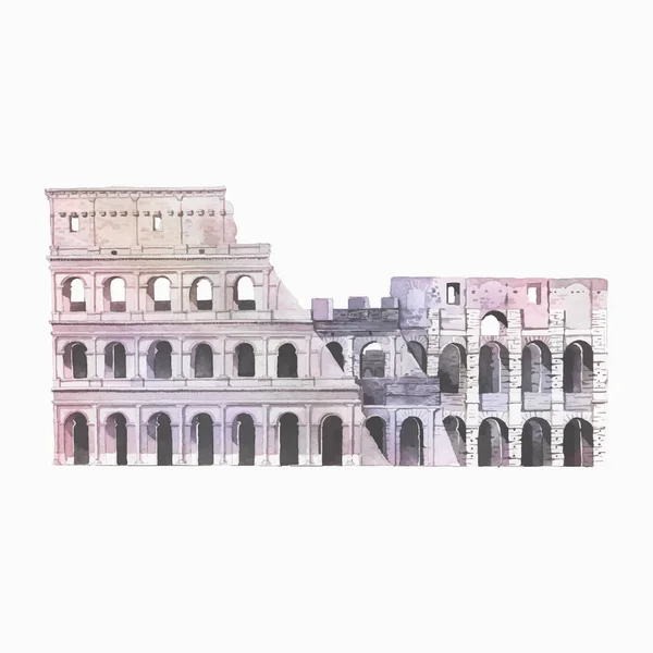 Roman Colosseum Rome Watercolor Illustration — Stock Vector