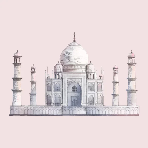 Taj Mahal Agra Indie Akwarela Ilustracja — Wektor stockowy