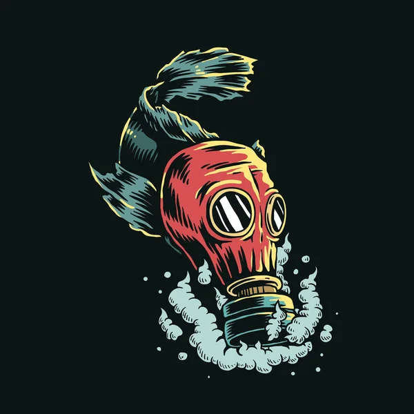 Noszenie Maski Zanieczyszczona Woda Ilustracji Ryby — Wektor stockowy