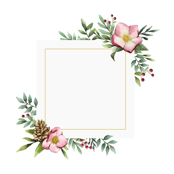 Hellebore Flower Frame Painted Watercolor Vector — Stock Vector