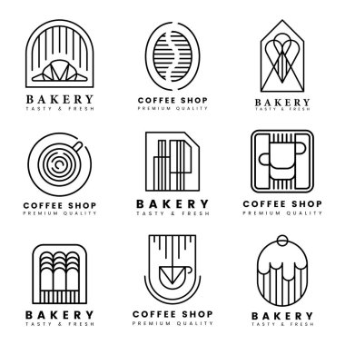 Kahve ve pasta dükkanı logo vektör set