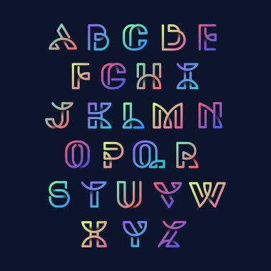 Renkli retro alfabe vektörü ayarlandı