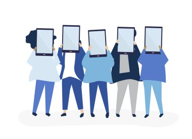 Dijital tablet tutan insanlar karakter çizimi