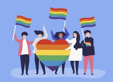 Lgbt destek simgeler tutan insanlar karakter çizimi