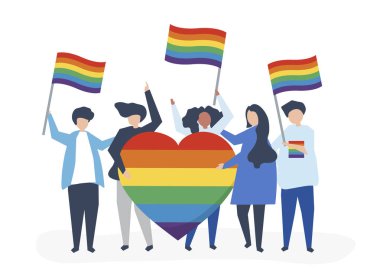 Lgbt destek simgeler tutan insanlar karakter çizimi