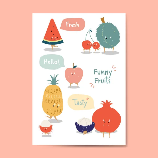 Funny fruit cartoon stickers vector set