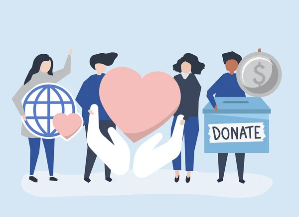 Menschen Mit Spenden Und Wohltätigkeitssymbolen — Stockvektor