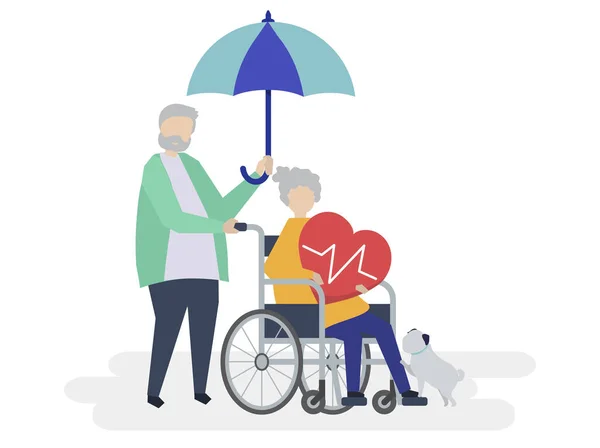 Äldre Par Med Sjukförsäkring Relaterade Ikoner — Stock vektor
