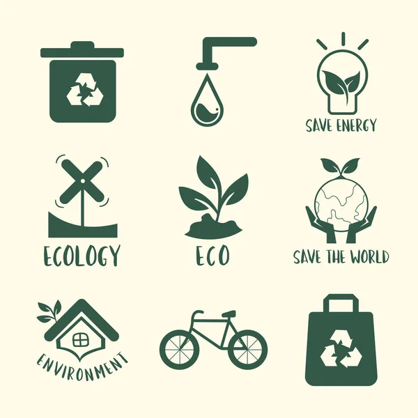 Illustration Jeu Symboles Conservation Environnementale — Image vectorielle