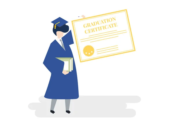 Caráter Graduado Detentor Certificado Graduação Ilustração —  Vetores de Stock