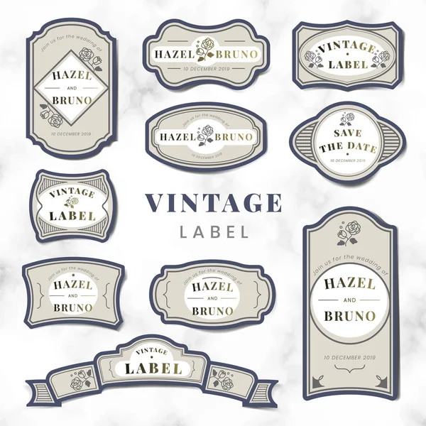 Vintage Wedding Invitation Label Vector Set — Stock Vector