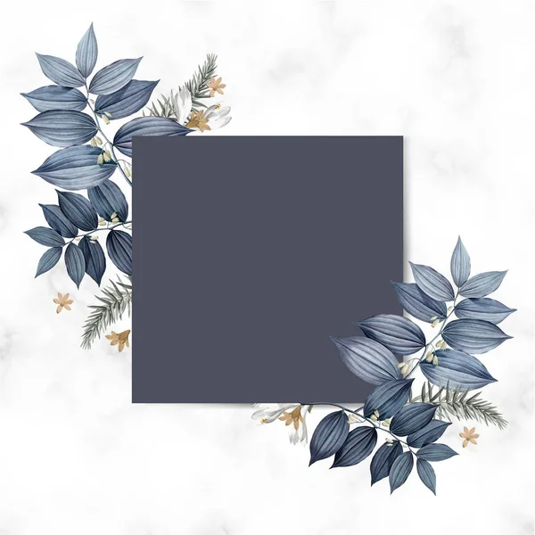 Μπλε Floral Λευκό Τετράγωνο Σχέδιο Κάρτας — Διανυσματικό Αρχείο