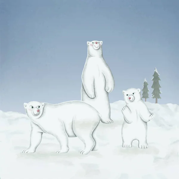 Handritade Familj Vita Isbjörnar — Stock vektor