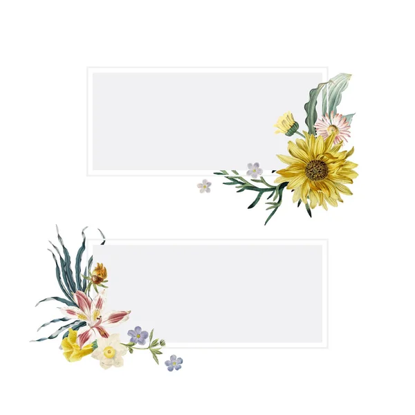 Conjunto Vetores Banner Com Moldura Floral — Vetor de Stock