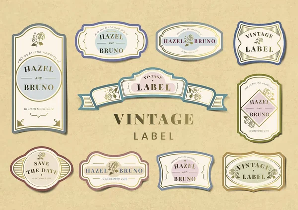 Vintage Bruiloft Uitnodiging Label Vector Set — Stockvector