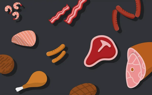 Meat Vector Pack Black Background — Stock Vector