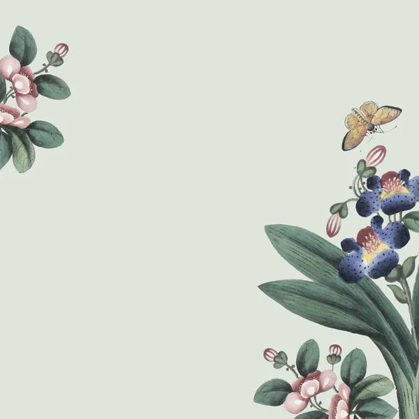 Pintura China Con Flores Mariposas Fondo Pantalla — Archivo Imágenes Vectoriales