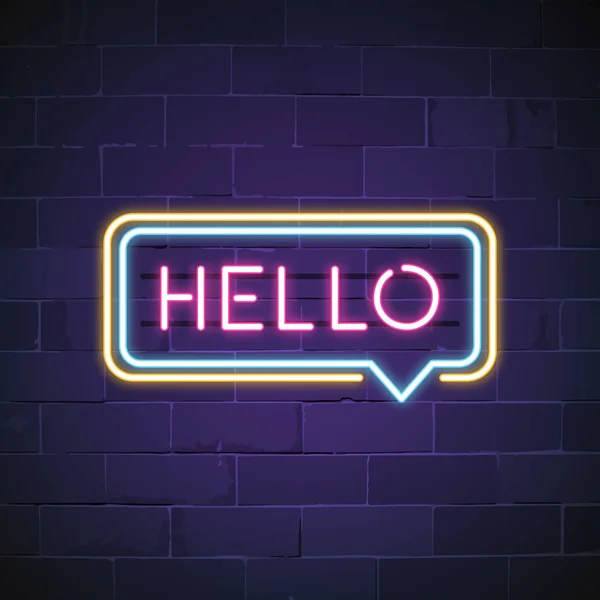 Rózsaszín Hello Beszéd Buborék Neon Jel Vektor — Stock Vector
