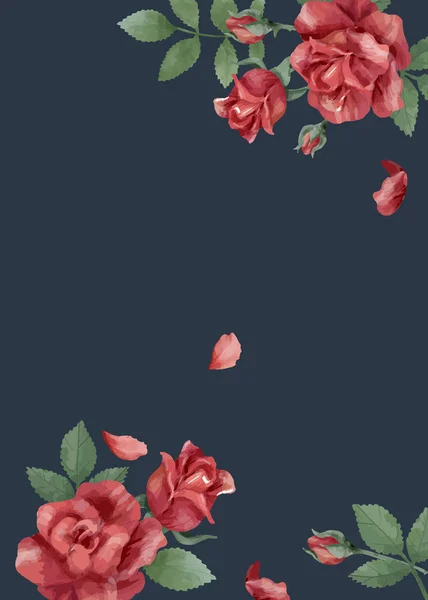 Cartão Convite Com Rosas Folhas — Vetor de Stock