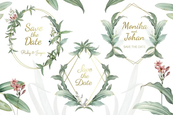 Verde Floral Convite Casamento Molduras Vetor — Vetor de Stock