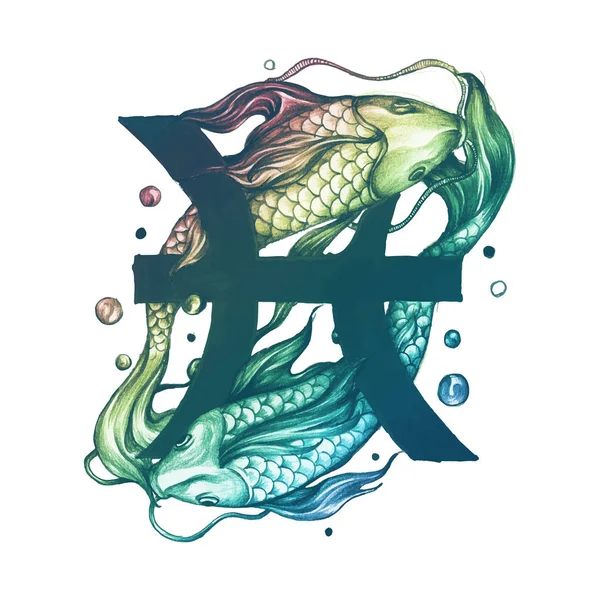 Oroscopo Disegnato Mano Simbolo Pesci Illustrazione — Vettoriale Stock
