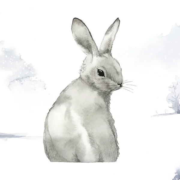 Vilda Grå Kanin Winter Wonderland Målad Akvarell Vektor — Stock vektor