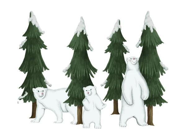 Χέρι Λευκό Πολικές Αρκούδες Οικογένειας — Διανυσματικό Αρχείο