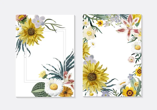 Set Floral Framed Invitation Card Vectors — Stock Vector