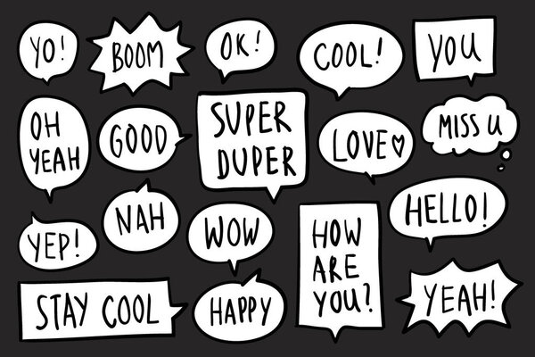 Collection of speech bubbles on black background vector
