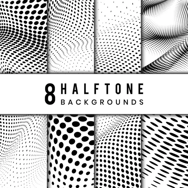 Black White Wavy Halftone Background Vector Set — Stock Vector