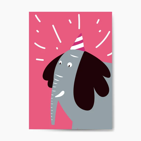 Blauer Elefant Mit Partyhut Vektorgrafik — Stockvektor