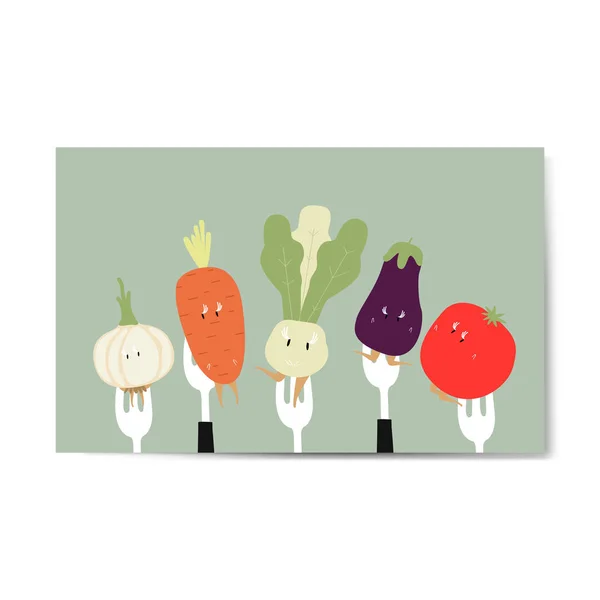 叉子向量上的新鲜蔬菜漫画 — 图库矢量图片