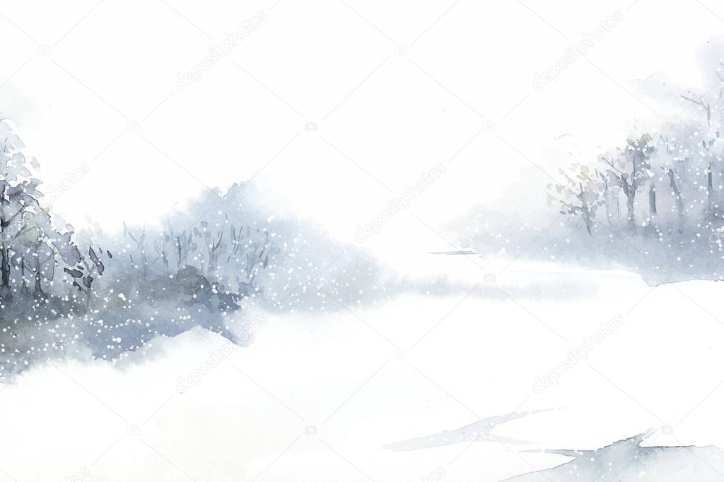 Winter wonderland landscape painted by watercolor vector 