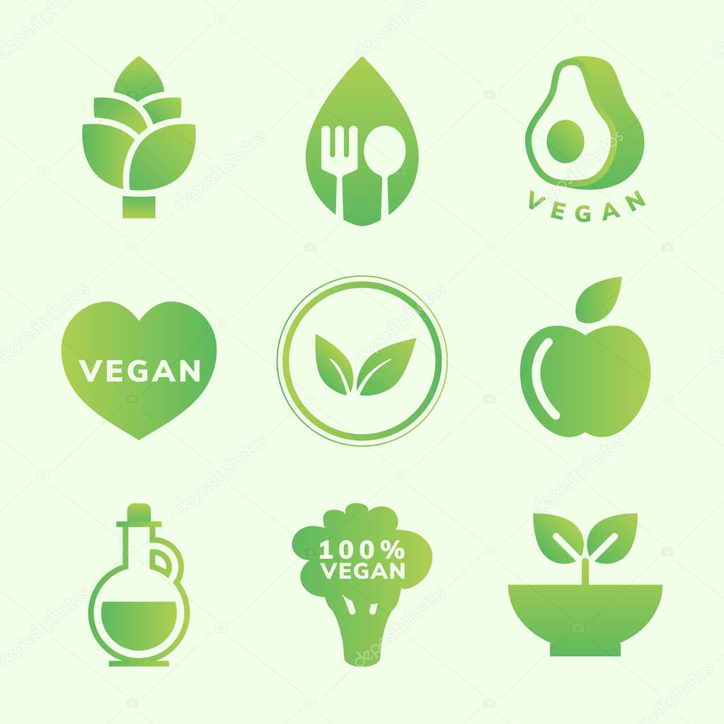 Collection of vegan icon vectors