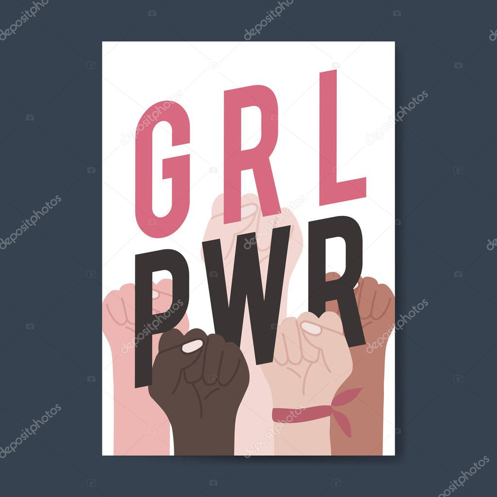 Girl power with diverse fists vector