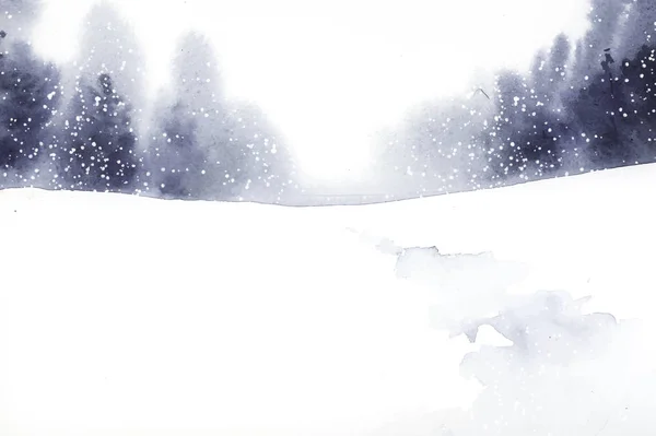 Зимний Пейзаж Чудес Окрашенный Акварелью — стоковый вектор