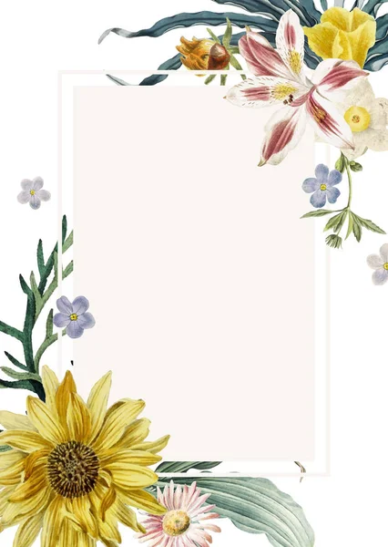 Floral Πλαισιωμένο Διάνυσμα Κάρτας Πρόσκλησης — Διανυσματικό Αρχείο
