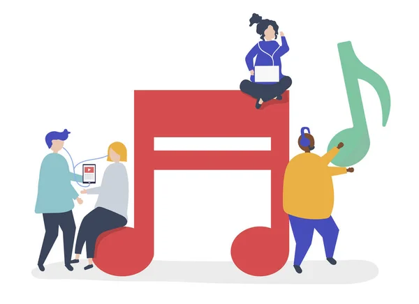 Tecken Folk Lyssnande Till Musik Illustration — Stock vektor