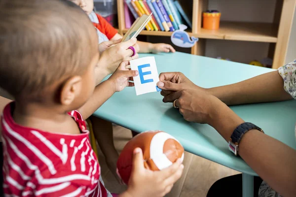 Young Children Learning English Alphabet Parents — Stock Photo, Image