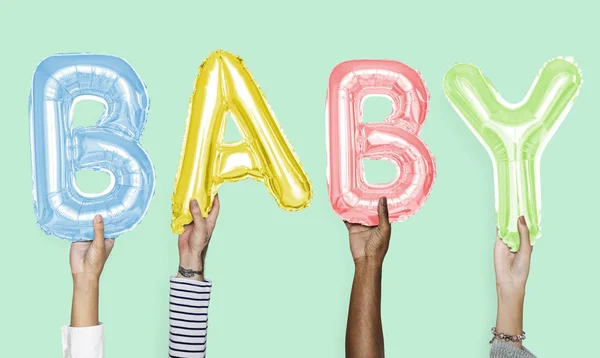 Handen Tonen Baby Ballonnen Word — Stockfoto