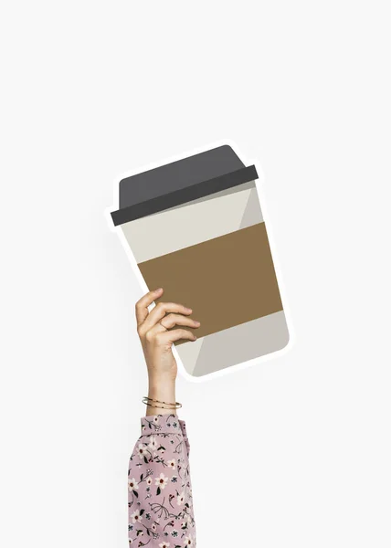 Hand Hält Eine Requisite Aus Kaffeekaffee Zum Mitnehmen — Stockfoto