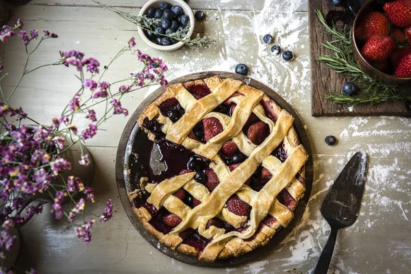 Zelfgemaakte Gemengde Bessen Taart Eten Fotografie Recept Idee — Stockfoto