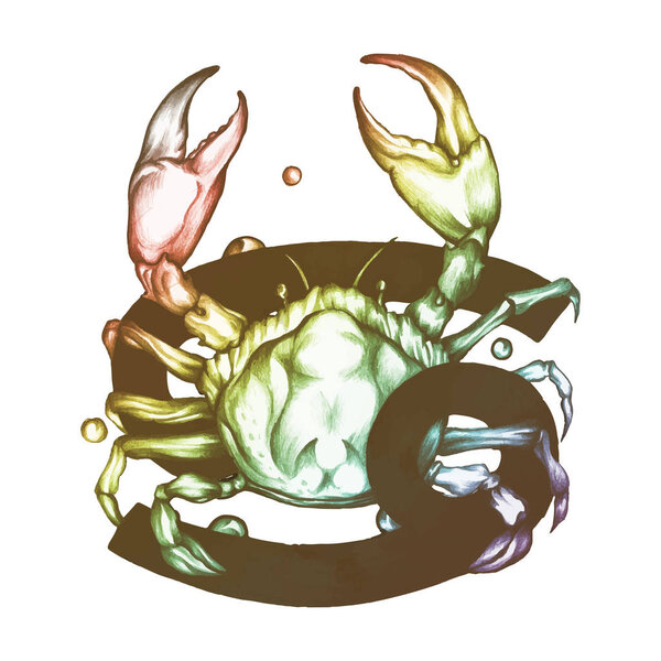Hand drawn horoscope symbol of Cancer illustration