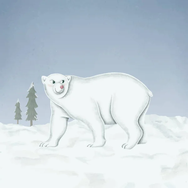 Orso Polare Bianco Camminante Disegnato Mano — Vettoriale Stock