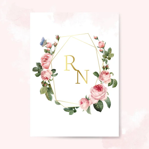 Cartão Convite Casamento Decorado Com Vetor Rosas — Vetor de Stock